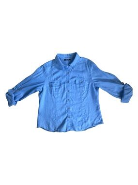 Style & Co Linen Camp Shirt Blue Size 12